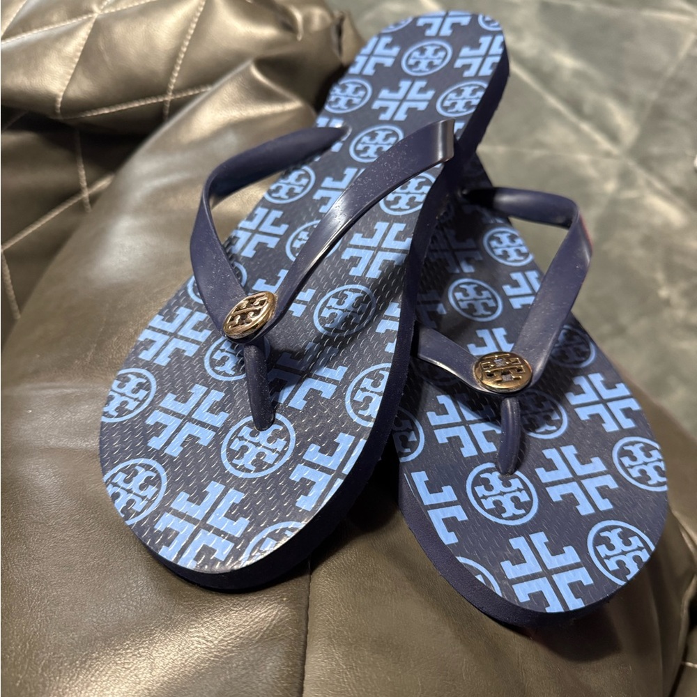 Tory Burch Navy and Light Blue Flip Flops